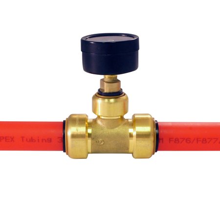 Tectite By Apollo 3/4 in. x 3/4 in. x 1/2 in. Brass Push-To-Connect Tee with Pressure Gauge (0 to 200 psi) FSBTWG34